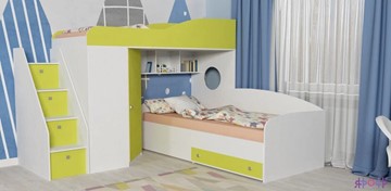 Детская кровать-шкаф Кадет-2 с универсальной лестницей, корпус Белое дерево, фасад Лайм в Заводоуковске