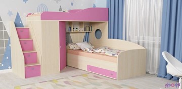 Детская кровать-шкаф Кадет-2 с универсальной лестницей, корпус Дуб, фасад Розовый в Заводоуковске