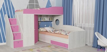 Кровать-чердак в детскую Ярофф Кадет-2 с универсальной лестницей, корпус Винтерберг, фасад Розовый в Тюмени