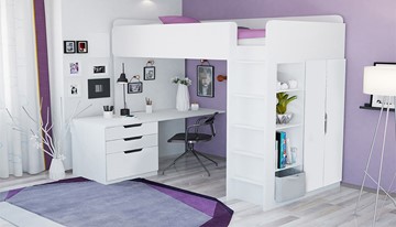 Кровать 2-х ярусная с письменным столом и шкафом POLINI Kids Simple Белый в Заводоуковске - предосмотр 1