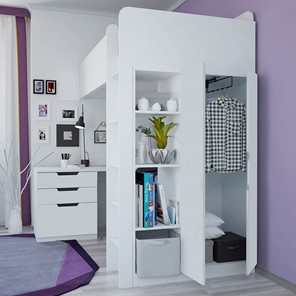 Кровать 2-х ярусная с письменным столом и шкафом POLINI Kids Simple Белый в Тюмени - предосмотр 3