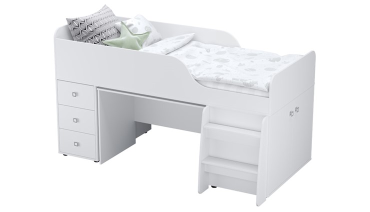Кровать с лестницей с рабочей зоной POLINI Kids Simple 4500 Белый в Ялуторовске - изображение 6