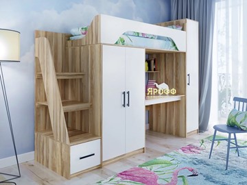 Детская кровать-чердак с шкафом Тея, каркас Ясень, фасад Белый в Ишиме - предосмотр 1