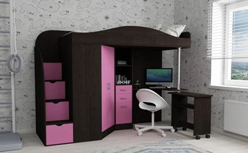 Детская кровать-шкаф Юниор-4, каркас Венге, фасад Розовый в Тюмени