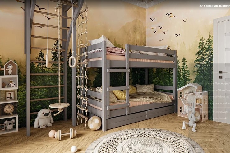 Кровать детская Джуниор двухъярусная с ящиками (Антрацит) в Заводоуковске - изображение 1