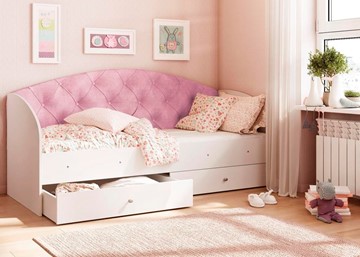 Кровать с ящиками Эльза без бортика, Розовый (латы) в Тюмени