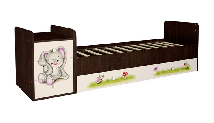 Детская кровать Фея 1100 Зайчонок Венге-бежевый в Ишиме - изображение 1
