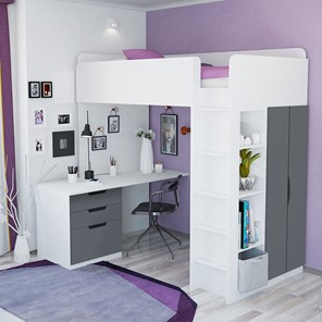 Кровать-чердак с письменным столом и шкафом POLINI Kids Simple Белый / Серый в Тюмени - предосмотр 3