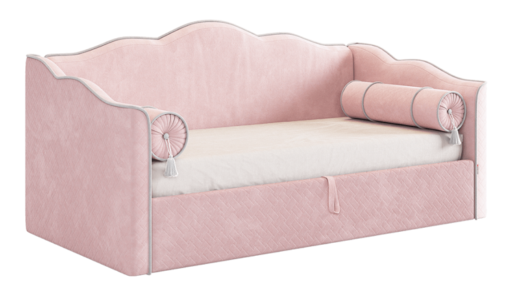 Кровать детская с подъемным механизмом Лея (Софа) 90х200 (нежно-розовый (велюр)/галька (велюр)) в Тюмени - изображение 1