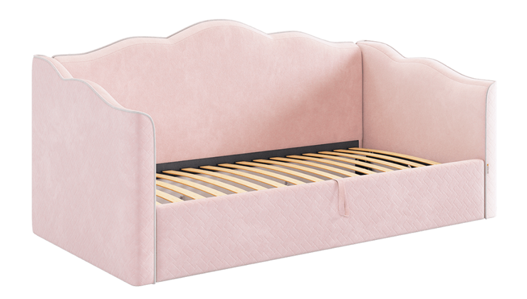 Кровать детская с подъемным механизмом Лея (Софа) 90х200 (нежно-розовый (велюр)/галька (велюр)) в Тюмени - изображение 2