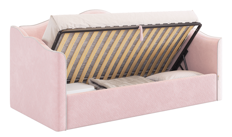 Кровать детская с подъемным механизмом Лея (Софа) 90х200 (нежно-розовый (велюр)/галька (велюр)) в Тюмени - изображение 3