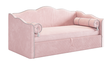 Кровать детская с подъемным механизмом Лея (Софа) 90х200 (нежно-розовый (велюр)/галька (велюр)) в Тюмени