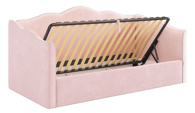 Кровать детская с подъемным механизмом Лея (Софа) 90х200 (нежно-розовый (велюр)/галька (велюр)) в Тюмени - изображение 4