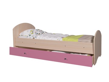 Детская кровать с ящиком Мозайка без бортиков, корпус Млечный дуб/фасад Розовый (ламели) в Тюмени