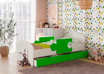 1-спальная детская кровать Мозайка, корпус Белый/фасад Лайм (ламели) в Заводоуковске
