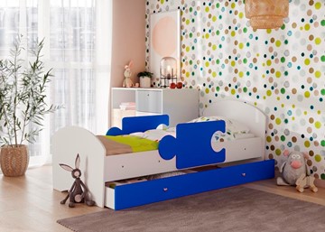 1-спальная детская кровать Мозайка, корпус Белый/фасад Синий (ламели) в Заводоуковске