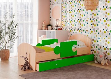 1-спальная детская кровать Мозайка, корпус Млечный дуб/фасад Лайм (щиты) в Заводоуковске