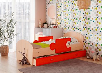 1-спальная детская кровать Мозайка, корпус Млечный дуб/фасад Оранжевый (ламели) в Заводоуковске