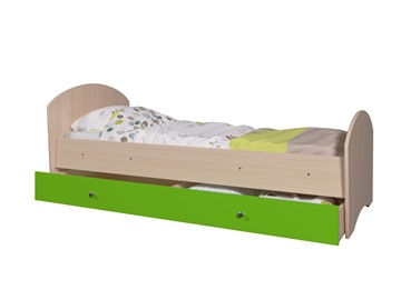 Детская кровать с ящиком Мозайка без бортиков, корпус Млечный дуб/фасад Лайм (щиты) в Тюмени