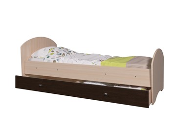 Кровать односпальная детская Мозайка без бортиков, корпус Млечный дуб/фасад Венге (щиты) в Тюмени