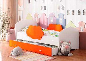 Кровать детская Тучка с ящиком, корпус Белый, фасад Оранжевый в Тюмени