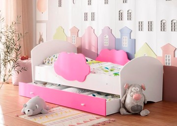 Детская кровать Тучка с ящиком, корпус Белый, фасад Розовый в Тюмени