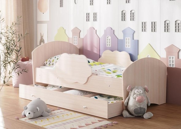 Детская кровать Тучка с ящиком, корпус Дуб млечный, фасад Дуб млечный в Заводоуковске - изображение