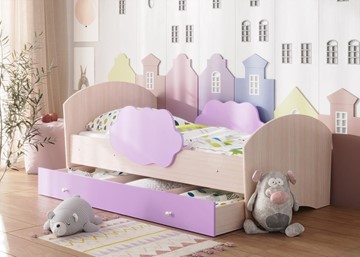 Детская кровать с бортиками Тучка с ящиком, корпус Дуб млечный, фасад Ирис в Ишиме