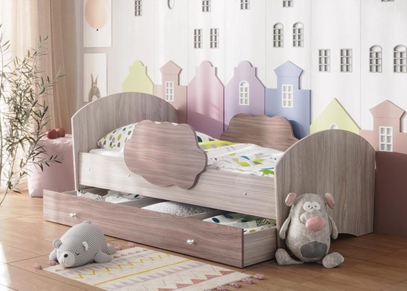 Детская кровать Тучка с ящиком, корпус Ясень Шимо светлый, фасад Ясень Шимо темный в Ишиме - изображение