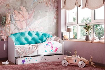 Односпальная детская кровать Звездочка с бортиком, Бирюза в Ишиме