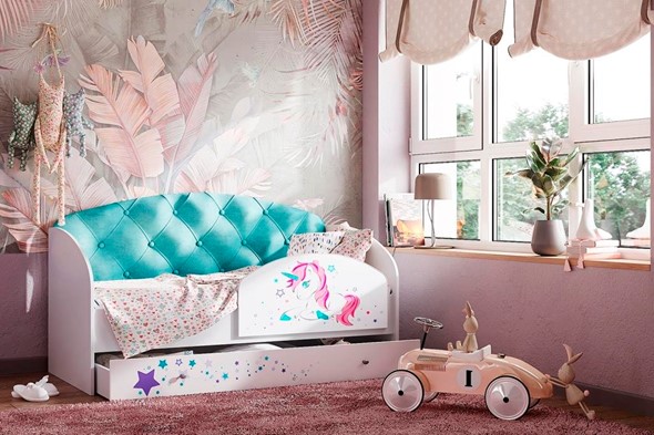 Односпальная детская кровать Звездочка с бортиком, Бирюза в Заводоуковске - изображение