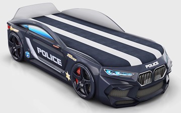 Кровать-машина детская Romeo-М Police + подсветка фар, ящик, матрас, Черный в Заводоуковске