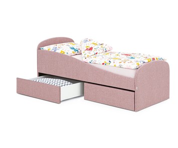 Кровать в детскую с ящиками Letmo 190х80 клубничный мусс (рогожка) в Тюмени - предосмотр 1