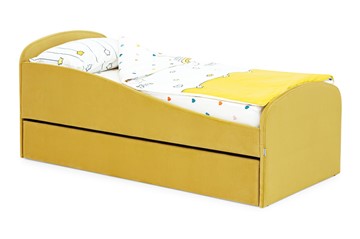 Мягкая кровать с ящиком Letmo горчичный (велюр) в Тюмени