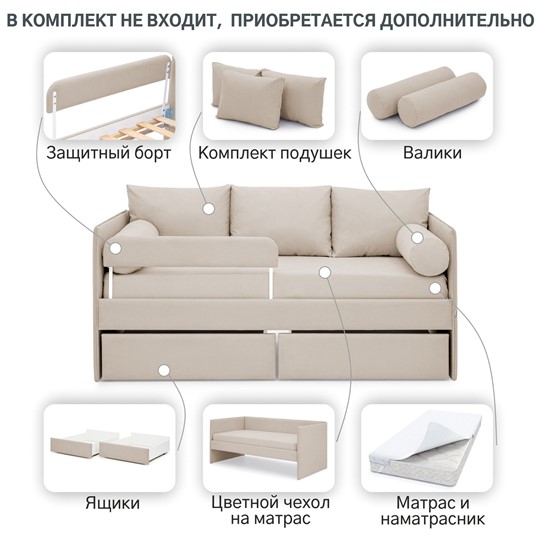 Детская кровать Soffal холодный бежевый (микрошенилл) в Заводоуковске - изображение 17