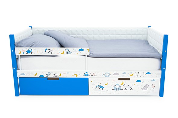 Кровать-тахта детская мягкая с фотопечатью, Svogen сине-белый/барашки в Заводоуковске - изображение