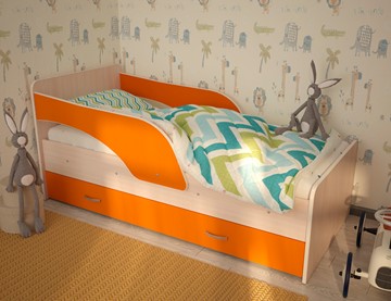 Детская кровать Максимка, корпус Млечный дуб, фасад Оранжевый в Тюмени - предосмотр