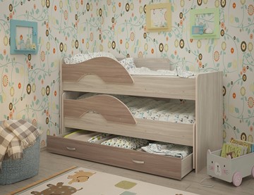 Детская 2-этажная кровать Радуга 1.6 с ящиком, корпус Шимо светлый, фасад Шимо темный в Заводоуковске