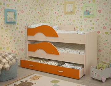 Двухэтажная детская кровать ТМК Радуга 1.6 с ящиком, корпус Млечный дуб, фасад Оранжевый в Тюмени