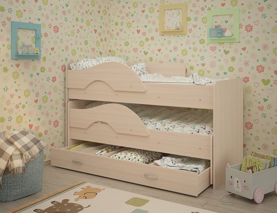 Детская двухъярусная кровать Радуга 1.6 с ящиком, цвет Млечный дуб в Заводоуковске - изображение