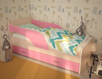 Односпальная детская кровать Максимка, корпус Млечный дуб, фасад Розовый в Тюмени