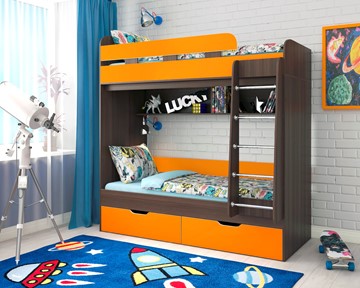Двухъярусная детская кровать Юниор-5, каркас Бодего, фасад Оранжевый в Тюмени - предосмотр