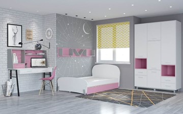 Комната для девочки POLINI Kids Mirum №4 Белый / Серый / Розовый в Заводоуковске