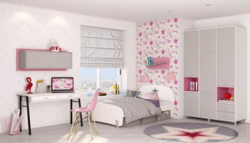 Подростковая мебель POLINI Kids Mirum №7 Белый / Серый / Розовый в Ишиме