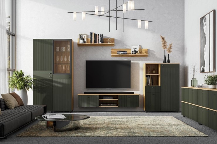 Набор мебели для гостиной Милан, Дуб Золотой/Олива Софт в Ишиме - изображение