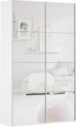 Шкаф 2-х створчатый Прайм (Зеркало/Зеркало) 1200x570x2300, белый снег в Заводоуковске - изображение