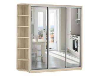 Шкаф 3-дверный Экспресс (3 зеркала), со стеллажом 2100х600х2200, дуб сонома в Заводоуковске