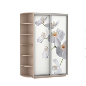 Шкаф 2-х створчатый Экспресс 1500x600x2200, со стеллажом, Орхидея белая/дуб молочный в Тюмени - предосмотр