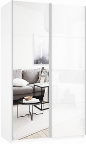 Шкаф 2-створчатый Прайм (Зеркало/Белое стекло) 1400x570x2300, белый снег в Заводоуковске - предосмотр