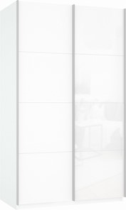 Шкаф 2-х створчатый Прайм (ДСП/Белое стекло) 1200x570x2300, белый снег в Тюмени